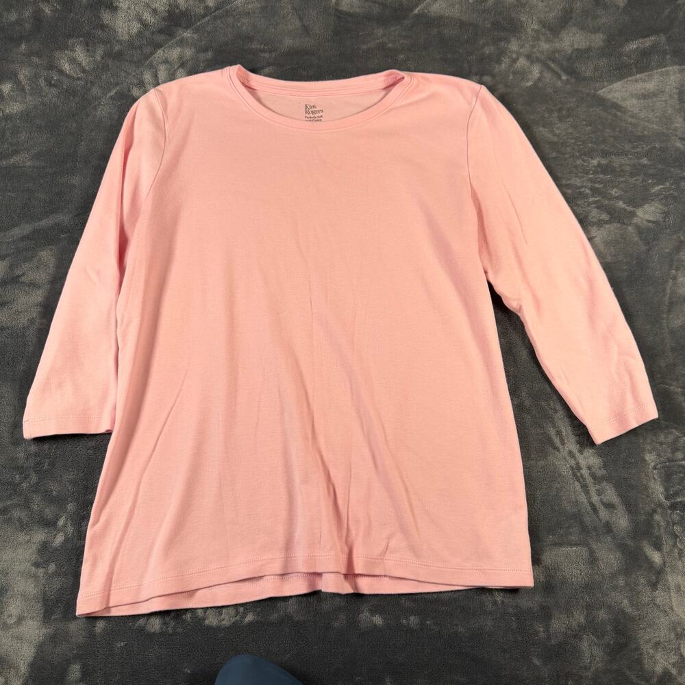 Kim Rogers Perfectly Soft Pink 3/4 Sleeve Cotton T-Shirt Small